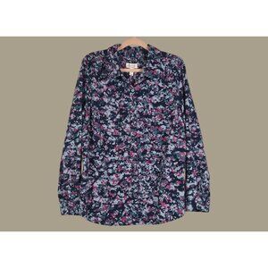 Denim & Co. (D. & Co)  Long Sleeve Button-Up Floral Print Shirt Size Large QVC